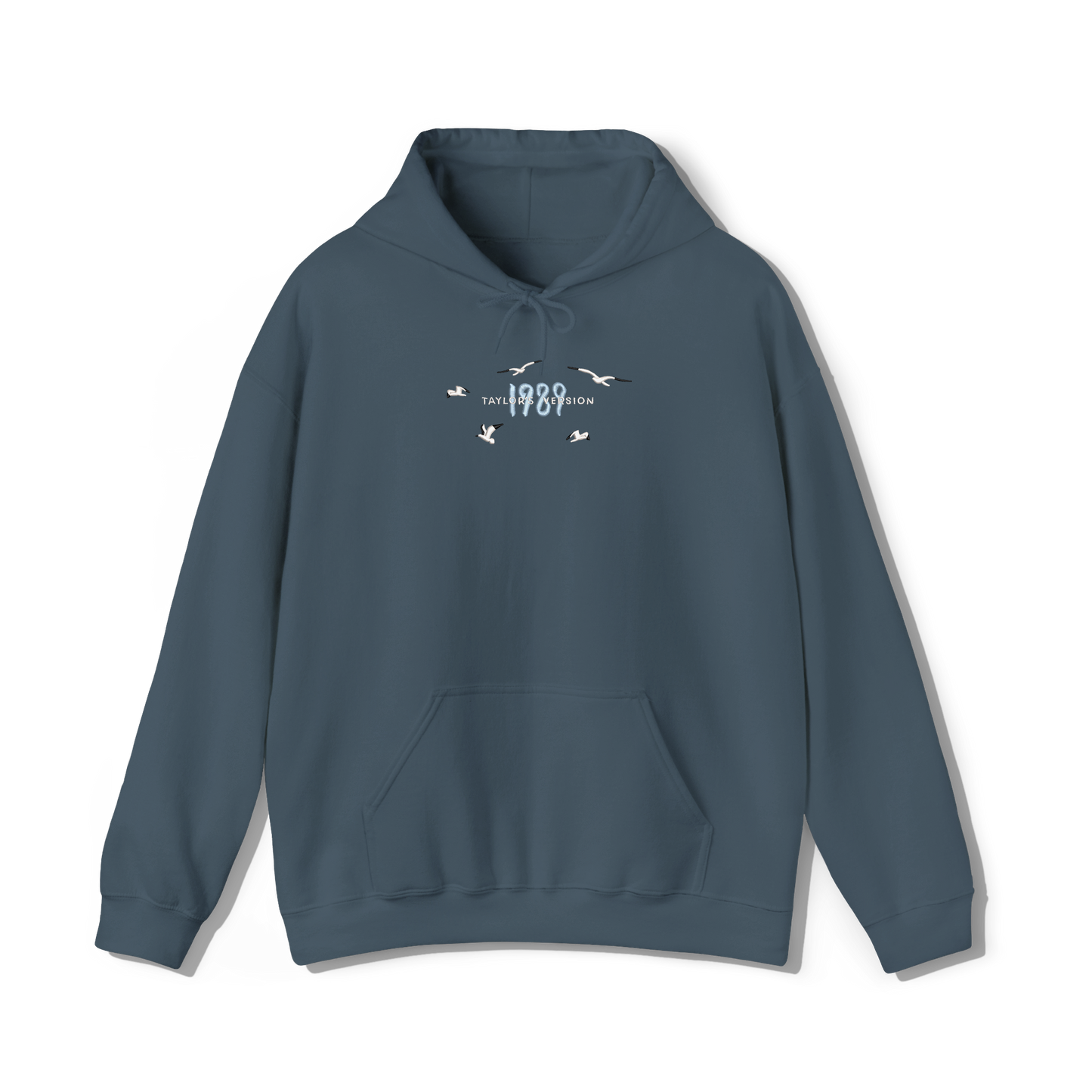 Taylor swifts 1989 Album title embroidered onto a indigo blue coloured hoodie