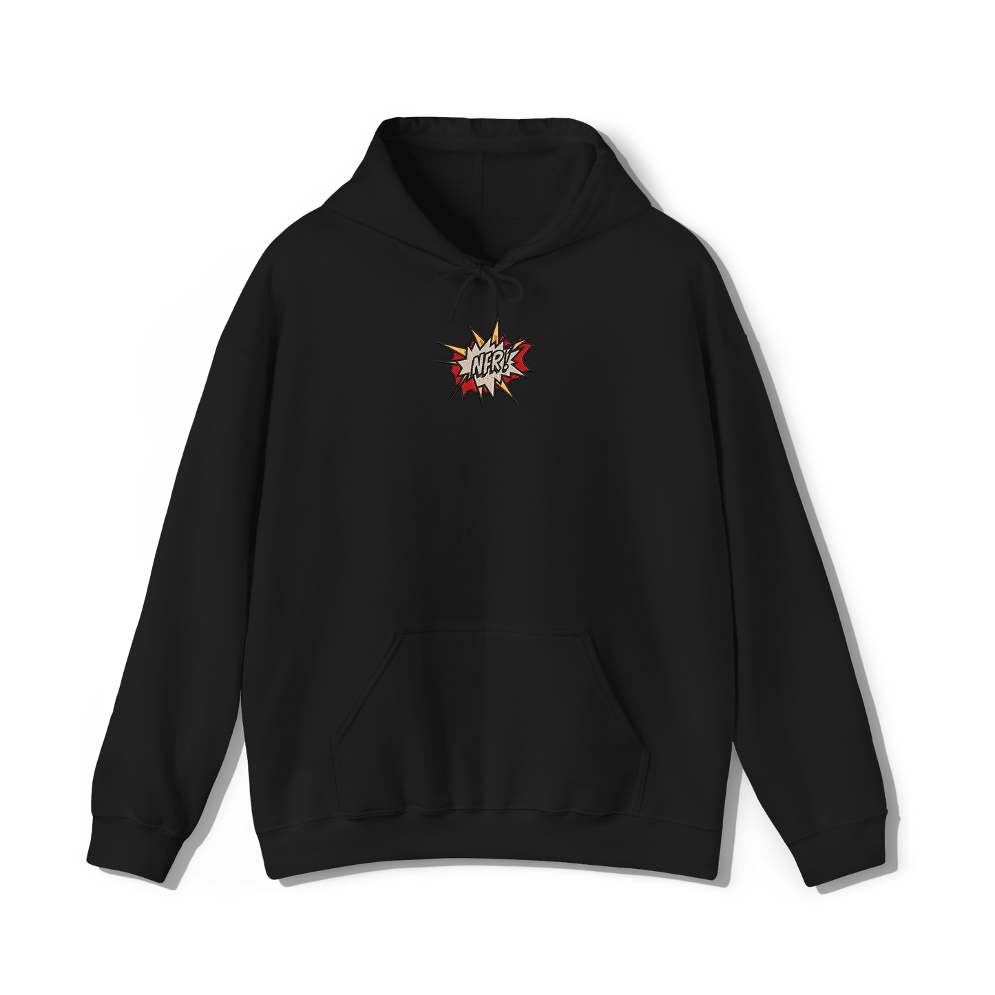 black coloured hooded sweatshirt that has lana del reys album,  norman fucking rockwell embroidered on the centre chest in the same font and colour as it appears on the album  cover