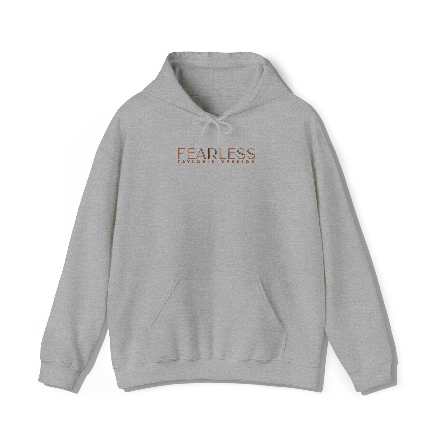 taylor swifts fearless album title embroidered on a light grey hoodie