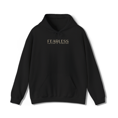 taylor swifts fearless album title embroidered on a black coloured hoodie