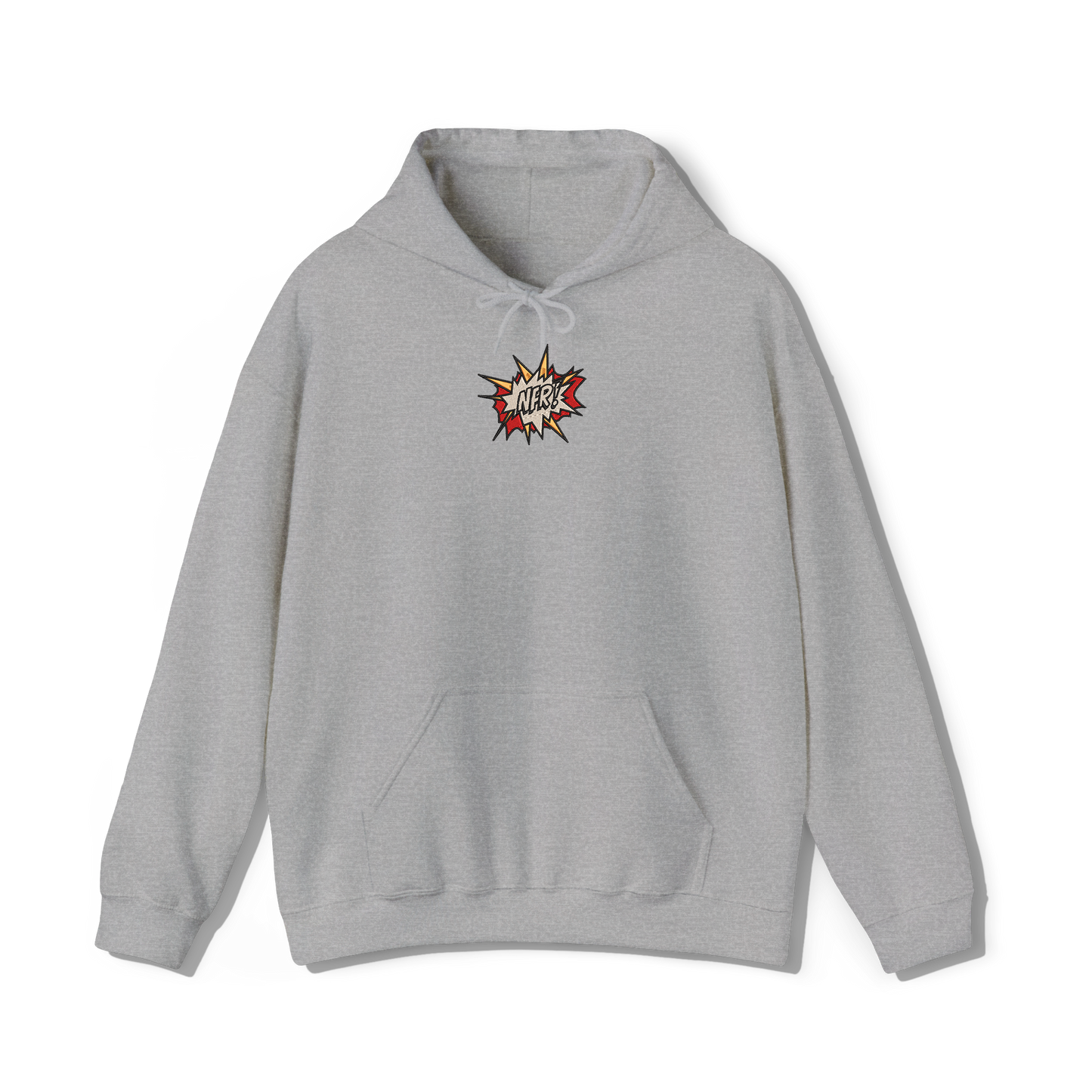 light grey coloured hooded sweatshirt that has lana del reys album,  norman fucking rockwell embroidered on the centre chest in the same font and colour as it appears on the album  cover