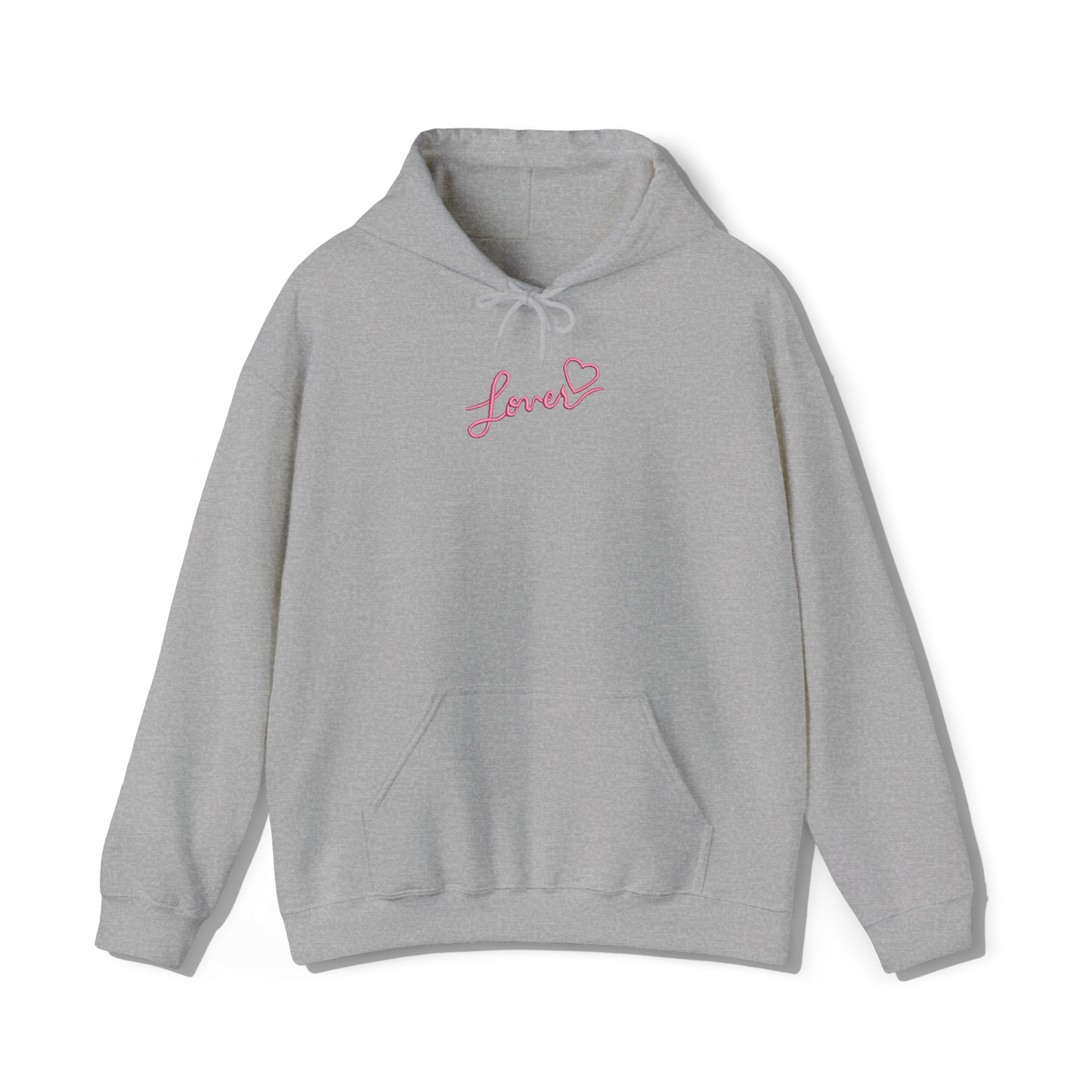 taylor swifts lover album title embroidered onto a light grey coloured hoodie