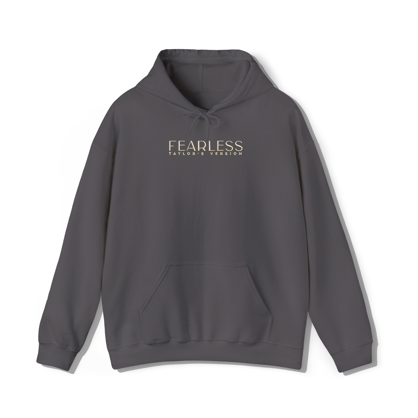 taylor swifts fearless album title embroidered on a dark grey coloured hoodie