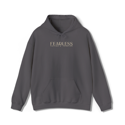 taylor swifts fearless album title embroidered on a dark grey coloured hoodie