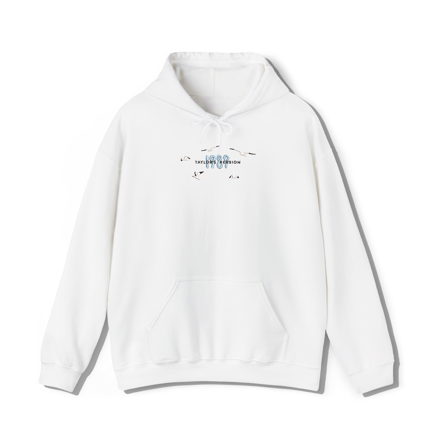 Taylor swifts 1989 Album title embroidered onto a white coloured hoodie