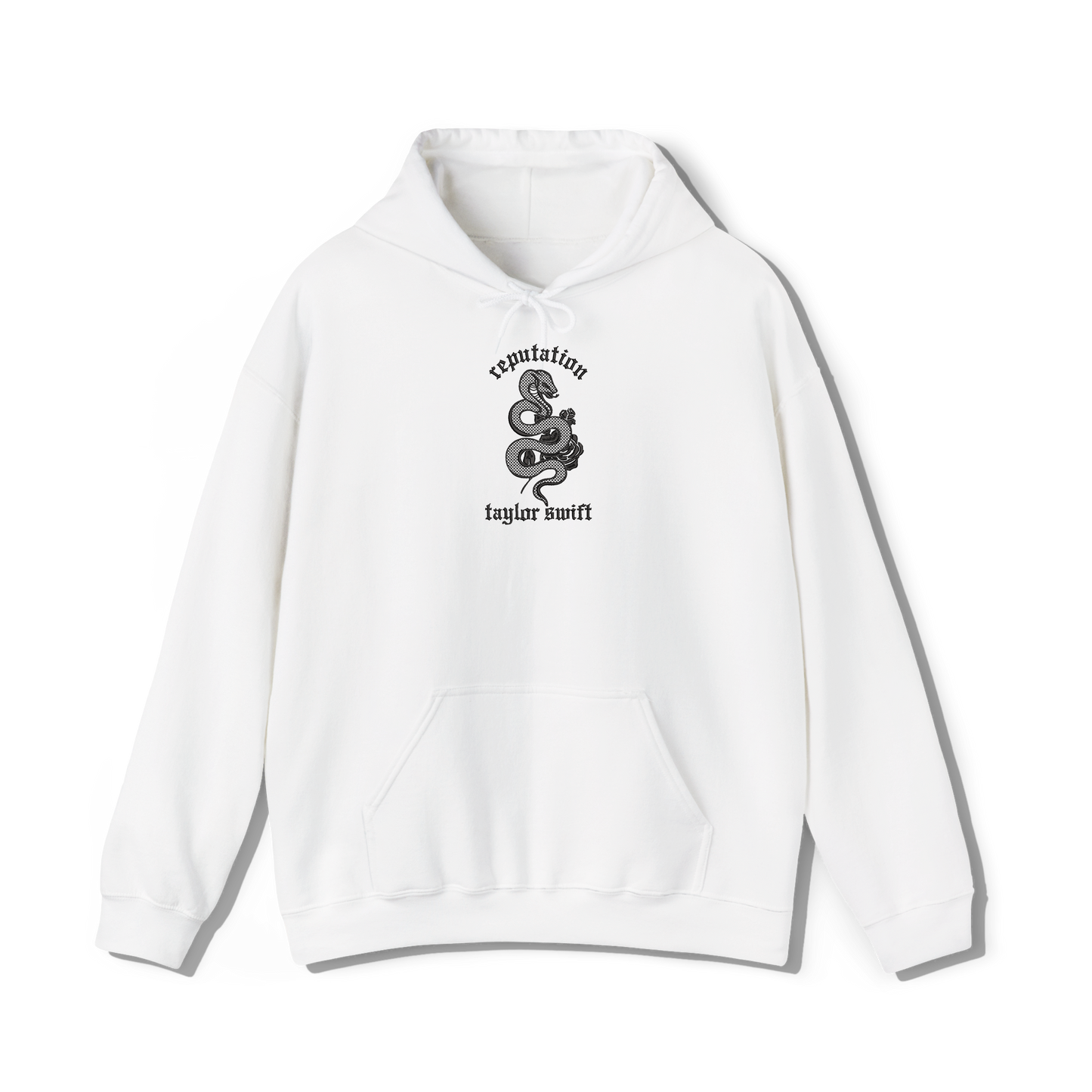 taylor swift reputation album embroidered in a collegiate style on a white coloured hoodie